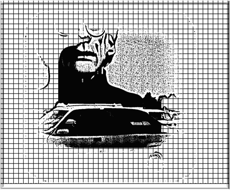 A face caught behind an electronic grid