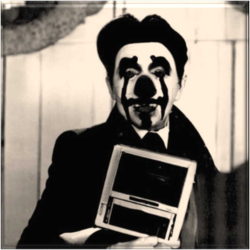 A terminal image of a clown-like figure